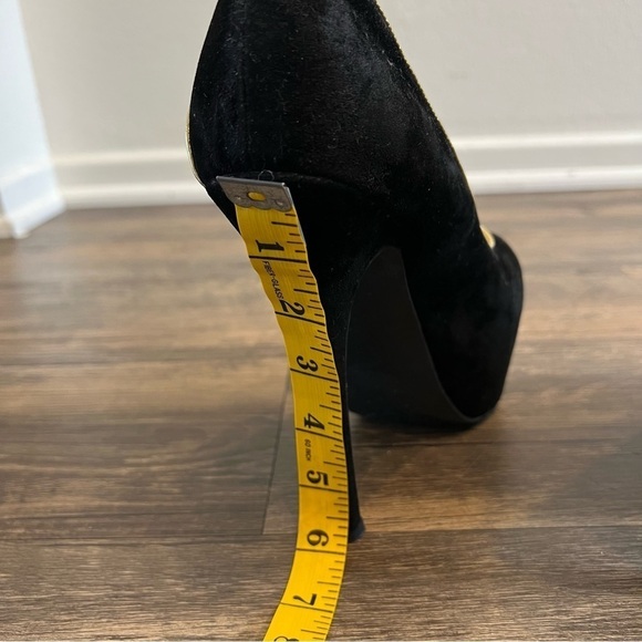 Women Sexy Velvet Black And Gold Open Toed Platform Stilettos Heels. Size 8 - Picture 16 of 16